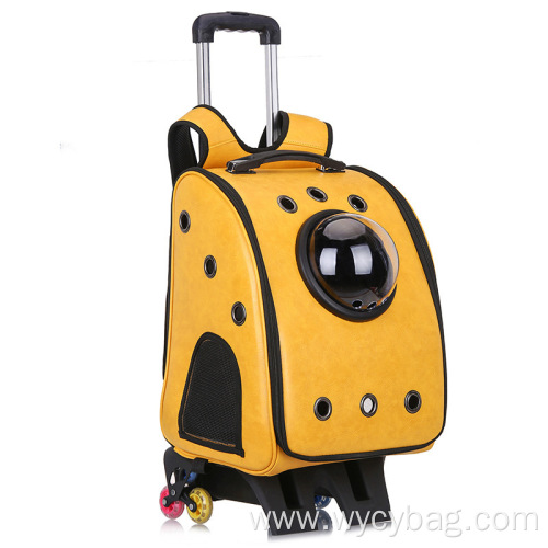 Trolley Case Folding PU Breathable Pet Travel Backpack